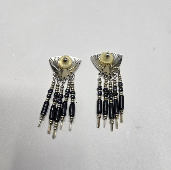 Vintage Silver Tone Arrow Design Dangle Beaded Earrings Southwestern Cowgirl - Picture 4 of 6